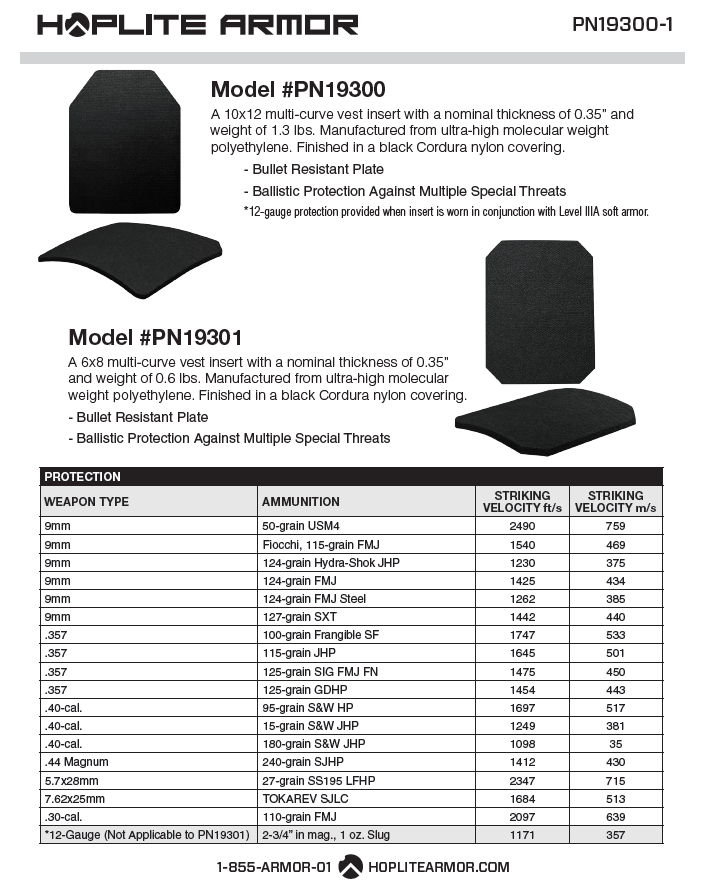 Hoplite Concealable Ultra-lightweight Body Armor COMBO- Level IIIA (19300) - ArmorLite USA